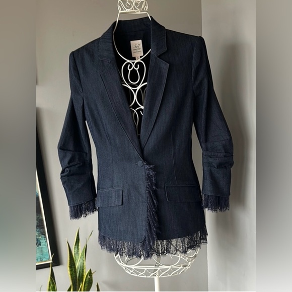 Cinq à Sept Navy Blazer with Lace Trim - Picture 7 of 14